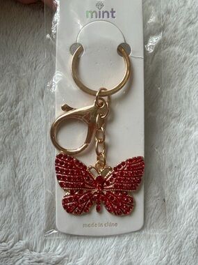 🎀 5 for $25 🎀  butterfly keychain, bag, charm, red rhinestones, gold hardware